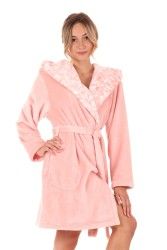 FLORA krátký župan s kapucí - Růžová perla, vel. S, galerie